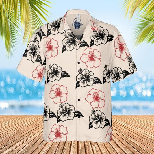 Hawaiian shirt  Aloha shirt unisex shirt floral Hibiscus on cream front