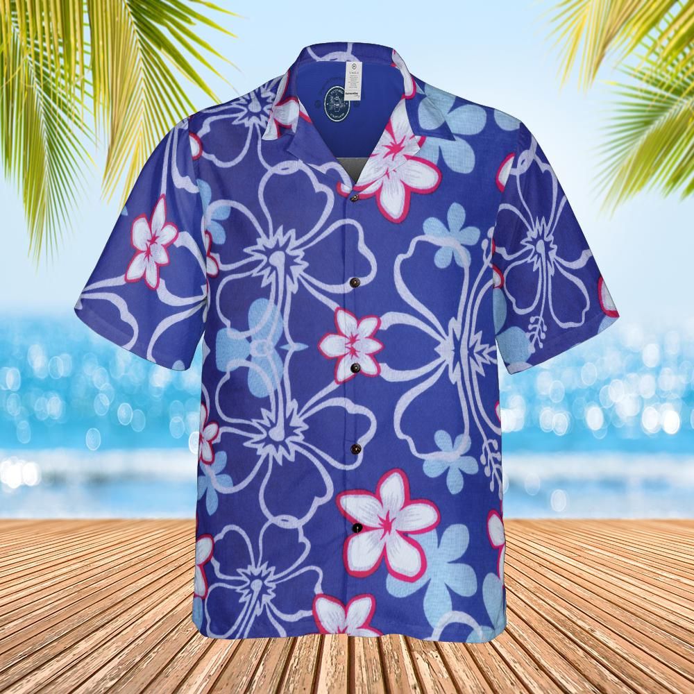 Hawaiian Shirt Aloaha shirt unisex shirt Floral on dark blue front