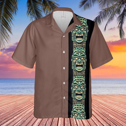 HWSH2 Hawaiian Tiki Shirt on Brown front